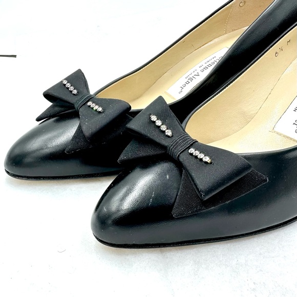 Vintage Black Bow Clear Rhinestone Shoe Clips Fancy Black Tie - Picture 6 of 11